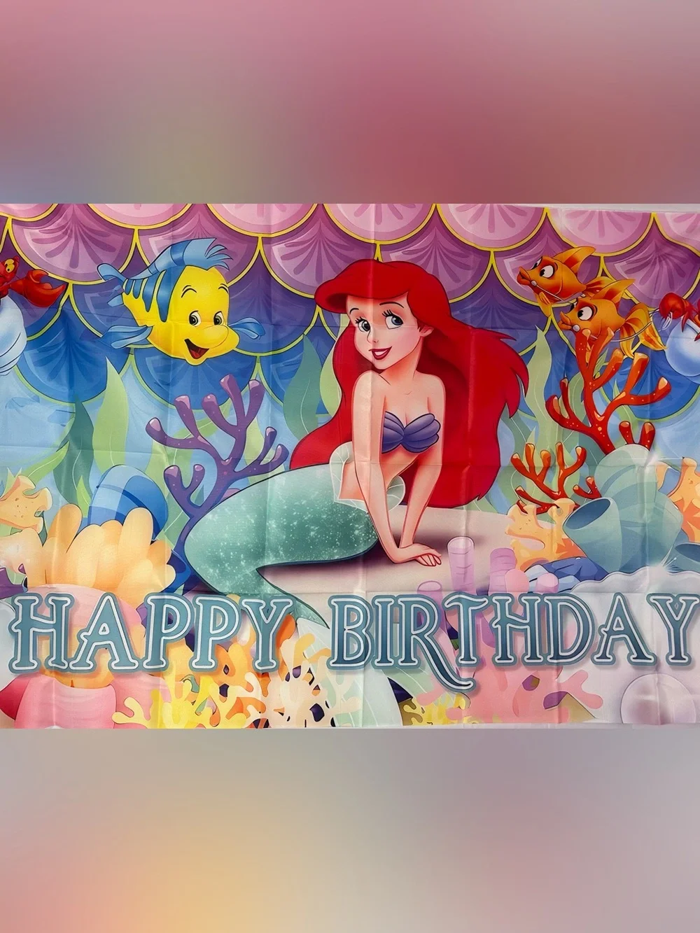 The Little Mermaid Ariel Happy Birthday Backdrop Banner 5x3